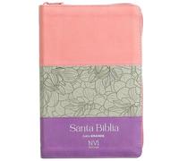 Biblia NVI Peninsular Letra Grande Castellano España Tricolor Rosa /Gris/Lila con cierre Tamaño Manual Piel Italiana Fácil Comprensión