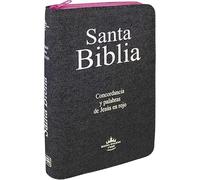 Biblia RVR 1960 Letra Grande Palabras de Jesús en Rojo con Concordancia Rvr084Clgipjrjztia Tapa Jeans Acolchada Azul Oscuro Cierre Rosa Canto Rosa con Índice