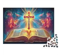 Biblia y Cruz Rompecabezas DIY 1000 Piezas para Adultos Todas Edades, Papel Reciclado Resistente,Arte de la luz de la Biblia Cruzada Decoración Mural, Regalo Navideño Festivo 70x50cm/1000pcs