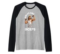 Biblias Y Bíceps Culturismo Jesús Fitness Levantamiento De Pesas Camiseta Manga Raglan