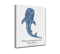 Biblical Ocean Canvas Art: Whale Shark with Isaiah 43:2 "Through the Waters Verse, Uplifting Christian Print for Living Room, Spiritual Gift Idea(Unframed,08x12inch(20x30cm))