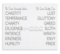 Biblical Virtues and Sins Poster Seven Heavenly Virtues Deadly Sins Aesthetic Metal Tin Sign Decor(Framed,08x12inch(20x30cm))