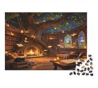 Biblioteca Árbol Mágico Puzzle de 1000 Piezas Papel Puzzle para Adultos Escena Nocturna de Cuentos Relajación Decoración Hogar Regalo Familiar 52x38cm/1000pcs