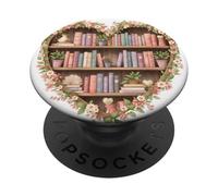 Biblioteca de estantería de corazón Floral para Amantes de los Libros Lindo ratón de Biblioteca PopSockets PopGrip Adhesivo