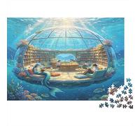 Biblioteca de Vidrio submarina Puzzle de 1000 Piezas Papel para Adultos Escena de Sirena fantástica Puzzle para Toda la Familia Relajación Concentración Decoración Regalo 70x50cm/1000pcs