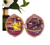Biblioteca en Miniatura de Nogal - Diorama de Bolsillo, Escena Secreta 3D, decoración Creativa con Concha | Hecho a Mano para Oficina (salón, Oficina, galería, Lectura)