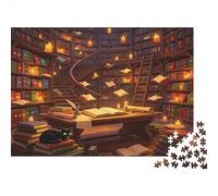 Biblioteca Fantástica Libros Mágicos Puzzle de 1000 Piezas Papel Puzzle para Adultos Luces Flotantes Juego de Puzzle 1000 Piezas Relajación Decoración 52x38cm/1000pcs