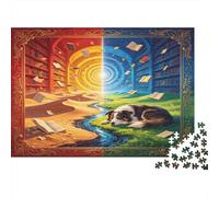Biblioteca Fantástica Libros Perro Puzzle de 1000 Piezas Juego de Puzzle 1000 Piezas Papel para Adultos Relajación Enfoque Familia Regalo Decoración Nan