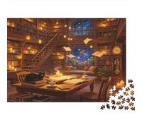 Biblioteca Fantástica Noche Mágica Puzzle de 1000 Piezas Papel para Adultos Escena Nocturna Juego de Puzzle 1000 Piezas Familia Decoración Relajación Regalo 52x38cm/1000pcs