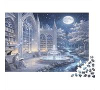 Biblioteca Fantástica Vista Nocturna Puzzle de 1000 Piezas Puzzle para Adultos Papel Escena de Luna Tranquila Relajación Decoración Regalo Familiar 38x26cm/1000pcs