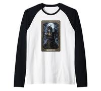 Biblioteca iluminada por la Luna El Lector Dragón Tarot Fantasía Camiseta Manga Raglan