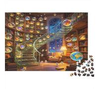 Biblioteca Mágica Escalera de Caracol Puzzle de 1000 Piezas Papel para Adultos Escena Nocturna Fantástica Juego de Puzzle 1000 Piezas Regalo Decoración Relajación 52x38cm/1000pcs