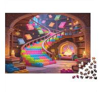 Biblioteca Mágica Escalera Espiral Arcoiris Puzzle de 1000 Piezas Papel para Adultos Escena Colorida Juego de Puzzle 1000 Piezas Relajación Familiar Regalo 52x38cm/1000pcs