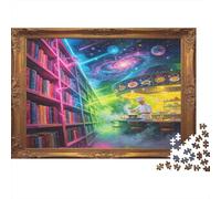Biblioteca Universo Fantasía Puzzle de 1000 Piezas Papel para Adultos Librería Ciencia Ficción Cielo Nocturno Familia Relajación Concentración Decoración Regalo 52x38cm/1000pcs