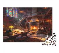 Biblioteca Vintage Puzzle de 1000 Piezas Papel para Adultos Esquina de Chimenea Acogedora Relajación Decoración Hogar Regalo Familiar 52x38cm/1000pcs