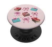 Bibliotecaria, Biblioteca, Libros, niña, Coqueta, Lazo Rosa, mamá PopSockets PopGrip Adhesivo