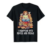 Bibliotecario con Texto en inglés I Disappear into Novels and Meows Camiseta