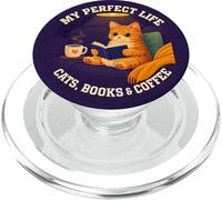 Bibliotecario de Libros y café My Life Cats Bookworm PopSockets PopGrip para MagSafe