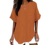 BIBOKAOKE Blusa para mujer, cuello en V, manga corta, holgada, blusa de gasa, camisa ligera, camiseta informal, camiseta informal, camiseta elegante, Style#h04 Orange, S