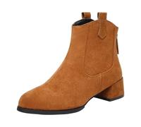 BIBOKAOKE Botas Botas de ante para mujer Tacón grueso a media altura de la pantorrilla Botines con cremallera trasera Cómodos Zapatos de invierno Botas de invierno Botas de tobillo, Estilo F02 Marrón