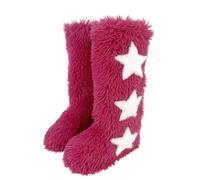 BIBOKAOKE Botas de piel sintética de mujer Botas de invierno cómodas zapatos planos de felpa de invierno cálido punta redonda de gamuza botas de nieve decoradas con amor para interior al aire libre