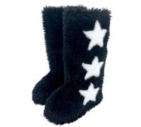 BIBOKAOKE Botas de piel sintética de mujer Botas de invierno cómodas zapatos planos de felpa de invierno cálido punta redonda de gamuza botas de nieve decoradas con amor para interior al aire libre