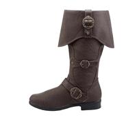BIBOKAOKE Botas medievales para hombre, con punta de punta, botas de vaquero, botas de pirata, disfraz vikingo, botas altas por la rodilla, botas de piel sintética, tacón bajo, botas piratas, Estilo