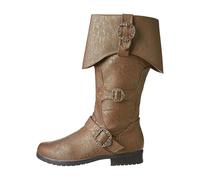 BIBOKAOKE Botas medievales para hombre, con punta de punta, botas de vaquero, botas de pirata, disfraz vikingo, botas altas por la rodilla, botas de piel sintética, tacón bajo, botas piratas, Estilo