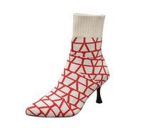 BIBOKAOKE Botines de mujer con puntiagudo cálido Modelos clásicos Botines Zapatos cortos Tacones gruesos Talla grande, rojo, 40 EU