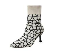 BIBOKAOKE Botines de mujer con puntiagudo cálido Modelos clásicos Botines Zapatos cortos Tacones gruesos Talla grande, beige, 36 EU