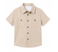 BIBOKAOKE Camisa de manga corta para chicos con botones y bolsillos en el pecho - Camisa clásica sencilla con detalles decorativos | Parte superior diaria para verano y ocio