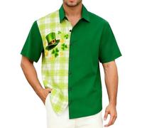 BIBOKAOKE Camisa de manga corta para hombre para el día de San Patricio, a rayas con diseño de trébol, camiseta de manga corta con aspecto irlandés, camiseta informal para uso diario, Style#u04 Verde