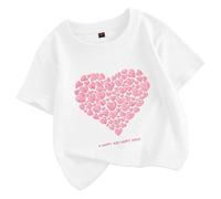 BIBOKAOKE Camiseta de manga corta para niña con estampado de corazón y texto "A Happy And Happy Child" - Camiseta holgada con cuello redondo y mangas cortas | Cómoda camiseta informal para verano