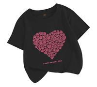 BIBOKAOKE Camiseta de manga corta para niña con estampado de corazón y texto "A Happy And Happy Child" - Camiseta holgada con cuello redondo y mangas cortas | Cómoda camiseta informal para verano