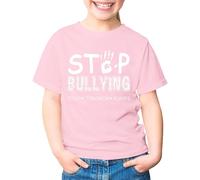 BIBOKAOKE Camiseta de manga corta para niña, cuello redondo, diseño de Stop Bullying y impresión de manos, camiseta de ocio para la escuela y el día a día