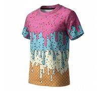 BIBOKAOKE Camiseta de manga corta para niño con estampado de helado - Camiseta informal con chispas de colores | Atractiva camiseta de ocio para verano y fiestas