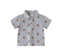 BIBOKAOKE Camiseta de manga corta para niño con estampado de osos en toda la parte superior, con botones y cuello de solapa, bonita camiseta de ocio para guardería y paseo