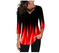 BIBOKAOKE Camiseta de manga larga para mujer - Parte superior ancha con degradado y escote cruzado en diseño sexy | Top informal que realza la figura para el día a día y looks de moda de calle, Style