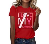 BIBOKAOKE Camiseta de mujer con cuello redondo, camiseta de día de San Valentín, camiseta urbana, camiseta de manga corta, ligera y transpirable, camiseta de manga corta, camiseta deportiva, blusas