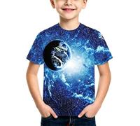 BIBOKAOKE Camiseta de verano de manga corta para niño, diseño de planeta Tierra con cuello redondo, transpirable, tiempo libre, para patio de recreo al