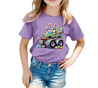BIBOKAOKE Camiseta infantil con diseño de Pascua - Manga corta cuello redondo Camiseta con estampado colorido de un conejo | Camiseta alegre colorida para niñas para Pascua
