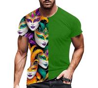 BIBOKAOKE Camiseta para hombre con cuello redondo, para carnaval, manga corta, corte regular, camiseta de calle, blusa, camiseta de manga corta, camiseta deportiva para hombre, Estilo#k01 Verde, M