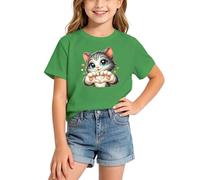BIBOKAOKE Camiseta unisex para niños con estampado de gato grande y motivo de corazón, para el tiempo libre y emocionantes fiestas de cumpleaños infantiles y visitas activas al parque infantil