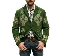 BIBOKAOKE Chaqueta de pana para hombre con solapa, chaqueta para hombre, chaqueta de trébol irlandés, chaqueta de traje, chaqueta de pana elegante, abrigo de traje del día de San Patricio, corte