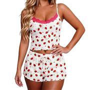 BIBOKAOKE Conjunto de pijama de manga corta para mujer, tirantes finos, ropa de dormir informal de dos piezas, Style#h04 Blanco, XXL
