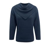 BIBOKAOKE Jersey elegante de punto para mujer con cuello en cascada, monocolor, manga larga, suéter cálido de invierno, jersey de punto para otoño e invierno, Style#u04 Navy, S