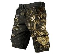 BIBOKAOKE Pantalones cortos cargo para hombre con runas nórdicas y estampado de símbolos. Pantalones cortos robustos y cómodos con varios bolsillos. Pantalones cortos de ocio modernos para fans de la