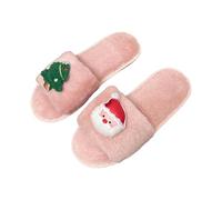 BIBOKAOKE Pantuflas para mujer - Pantuflas abiertas mullidas con aplicación de Santa y árbol de Navidad | Cómodas diapositivas suaves para el hogar y uso informal en invierno, Estilo P03 Rosa, 38.5 EU