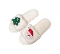 BIBOKAOKE Pantuflas para mujer - Pantuflas abiertas mullidas con aplicación de Santa y árbol de Navidad | Cómodas diapositivas suaves para el hogar y uso informal en invierno, Estilo P04 Blanco, 41 EU