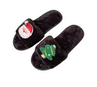 BIBOKAOKE Pantuflas para mujer - Pantuflas abiertas mullidas con aplicación de Santa y árbol de Navidad | Cómodas diapositivas suaves para el hogar y uso informal en invierno, Estilo P01 Negro, 41 EU
